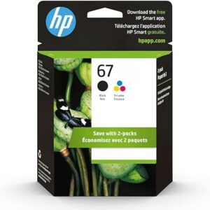 HP 67 Black/Tri-color Ink Cartridges (2 Count - Pack of 1) | Works with HP DeskJet 1255, 2700, 4100 Series, HP ENVY 6000, 6400 Series | Eligible for Instant Ink | 3YP29AN