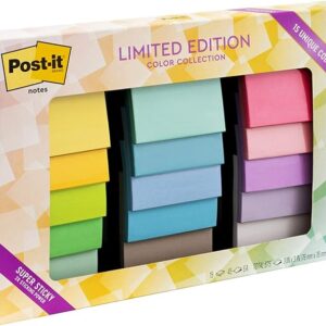 Post-it Super Sticky Notes, Limited Edition Color Collection, 3x3 in, 15 Pads/Pack, 45 Sheets/Pad (654-15SSALL)