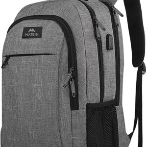 MATEIN Travel Laptop Backpack, Business Anti Theft Slim Durable Laptop Backpack with USB Charging Port, Water Resistant College Bag Computer Bag Gifts for Men & Women Fits 15.6 Inch Notebook, Grey